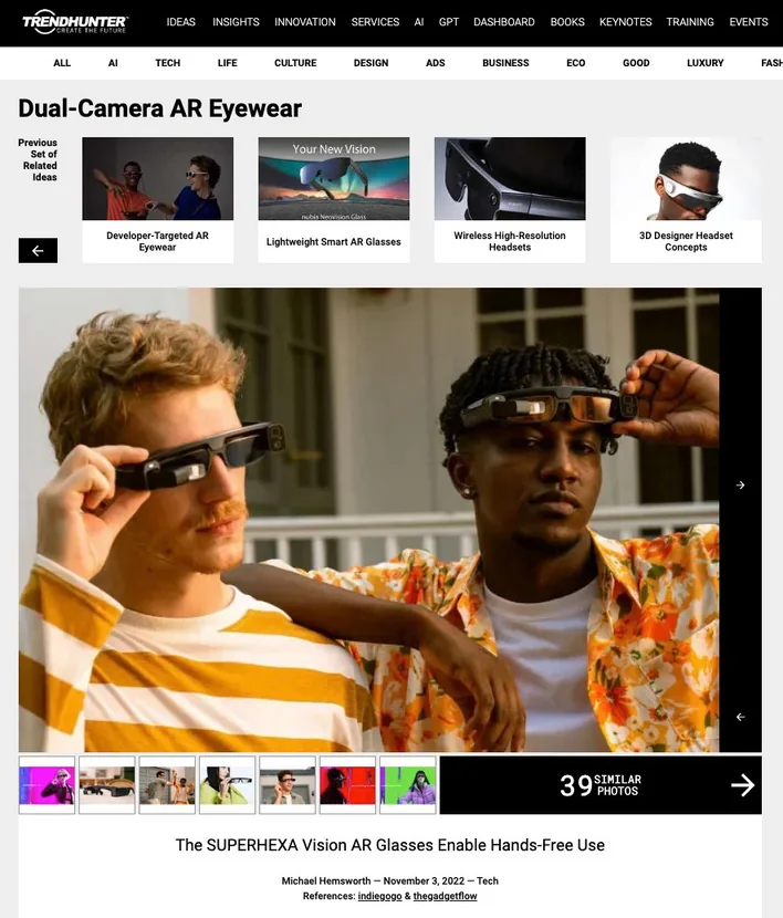 TrendHunter feature on the SUPERHEXA Vision dual-camera AR eyewear